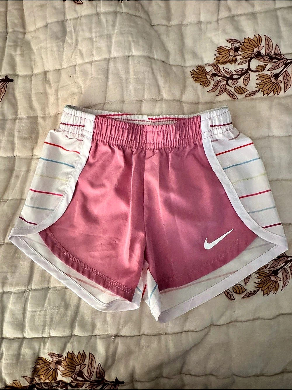 Nike Girls 12M Striped Athletic Shorts Pink & White Like New